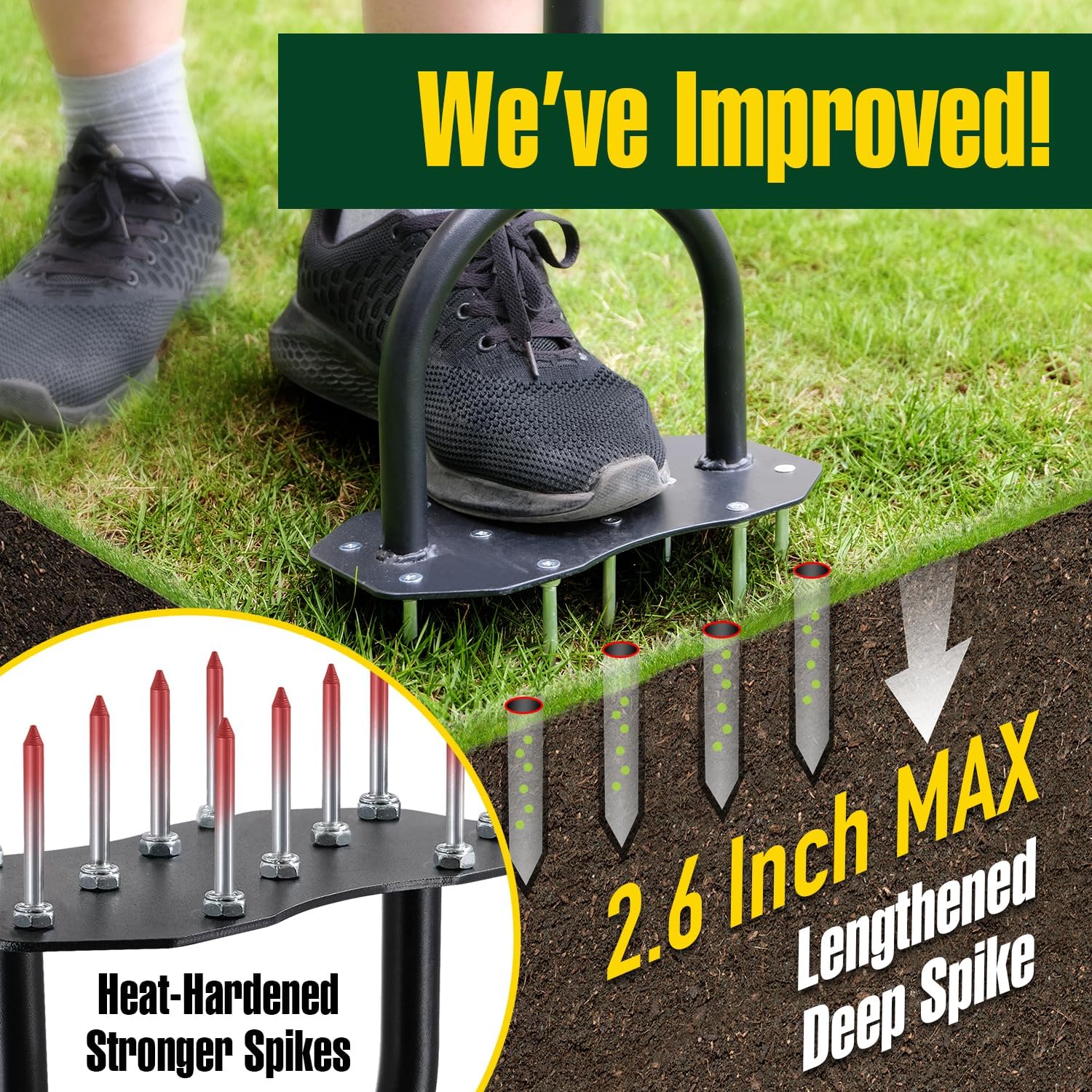Lawn Aerator Tool, Updated 36" Spike Aerator Lawn Tool with Longer Spikes, Pre-Assembled Manual Grass Aerator for Lawn