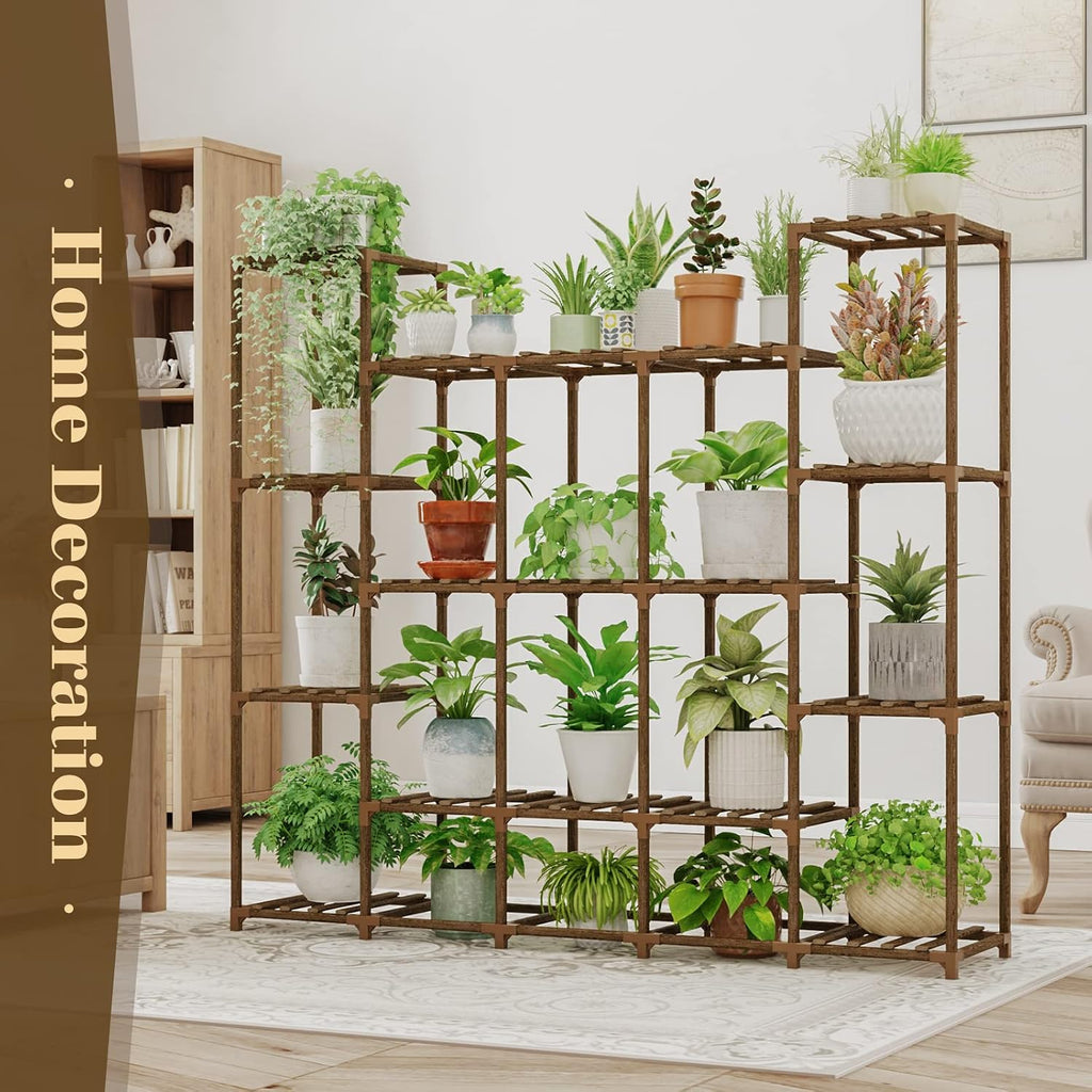 Bamworld Large Plant Shelf Indoor Plant Shelf Outdoor Tall Wood Plant Holder for Living Room Multiple Plants Patio