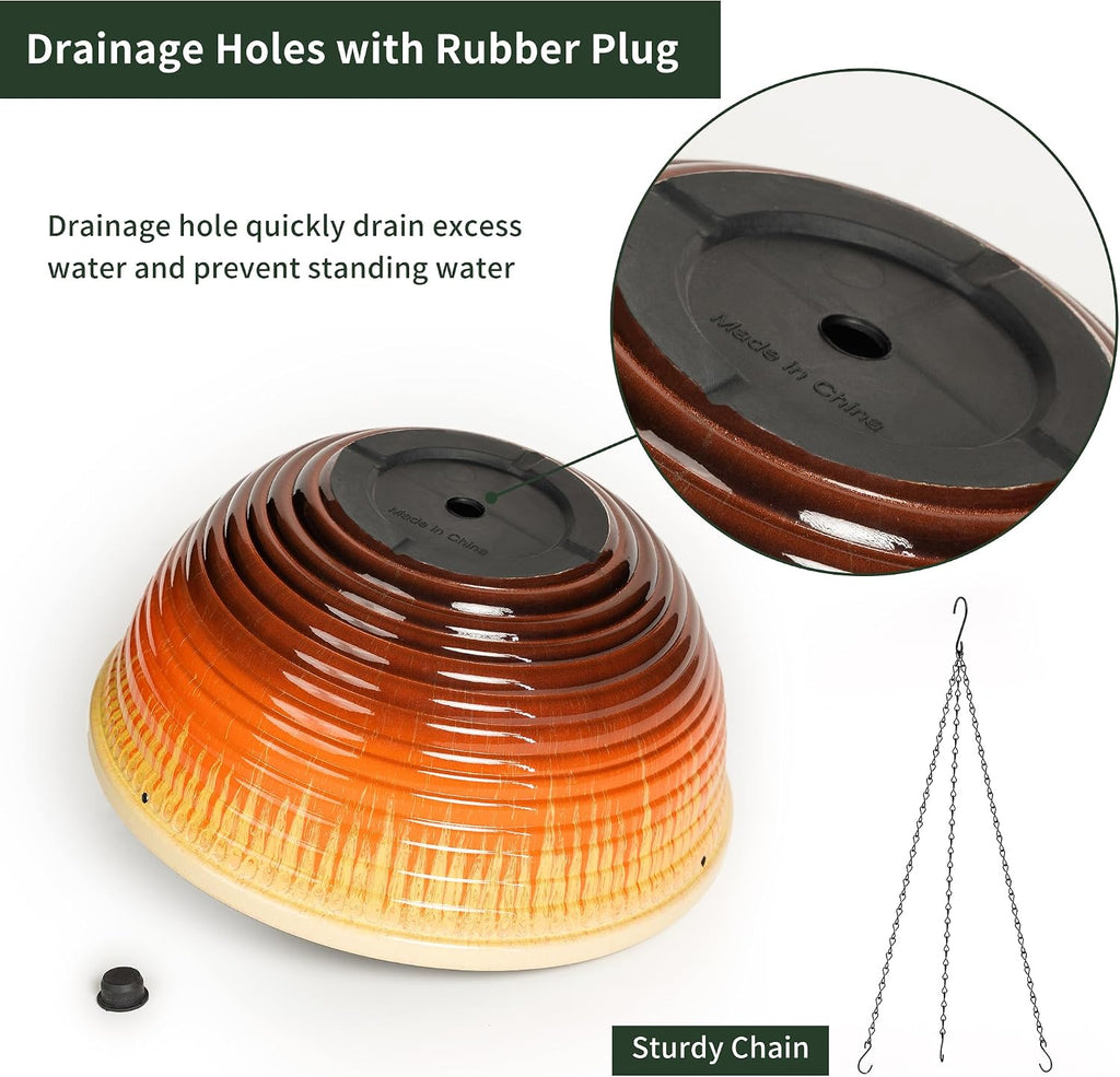 12 inch Large Hanging Planters with Drainage Hole, 2 Pack | Ceramic Look, Hanging Flower Pots for Indoor Outdoor