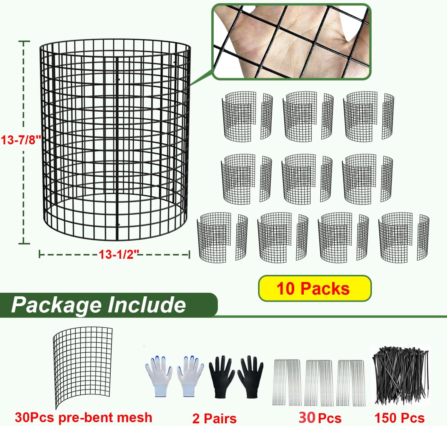 10 Pack Plant Protector from Animals, 13.5" Dia x 14" H Wire Plant Protectors, 30pcs Pre-Bent Metal Mesh to Keep