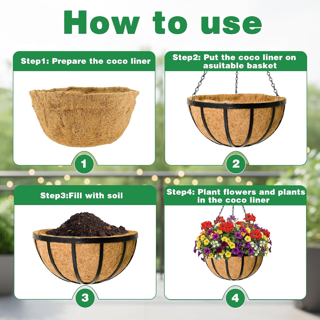 4 Pack 14 Inch Hanging Planters for Outdoor Plants Metal Hanging Planter Basket with Coco Coir Liner Round Plant Black
