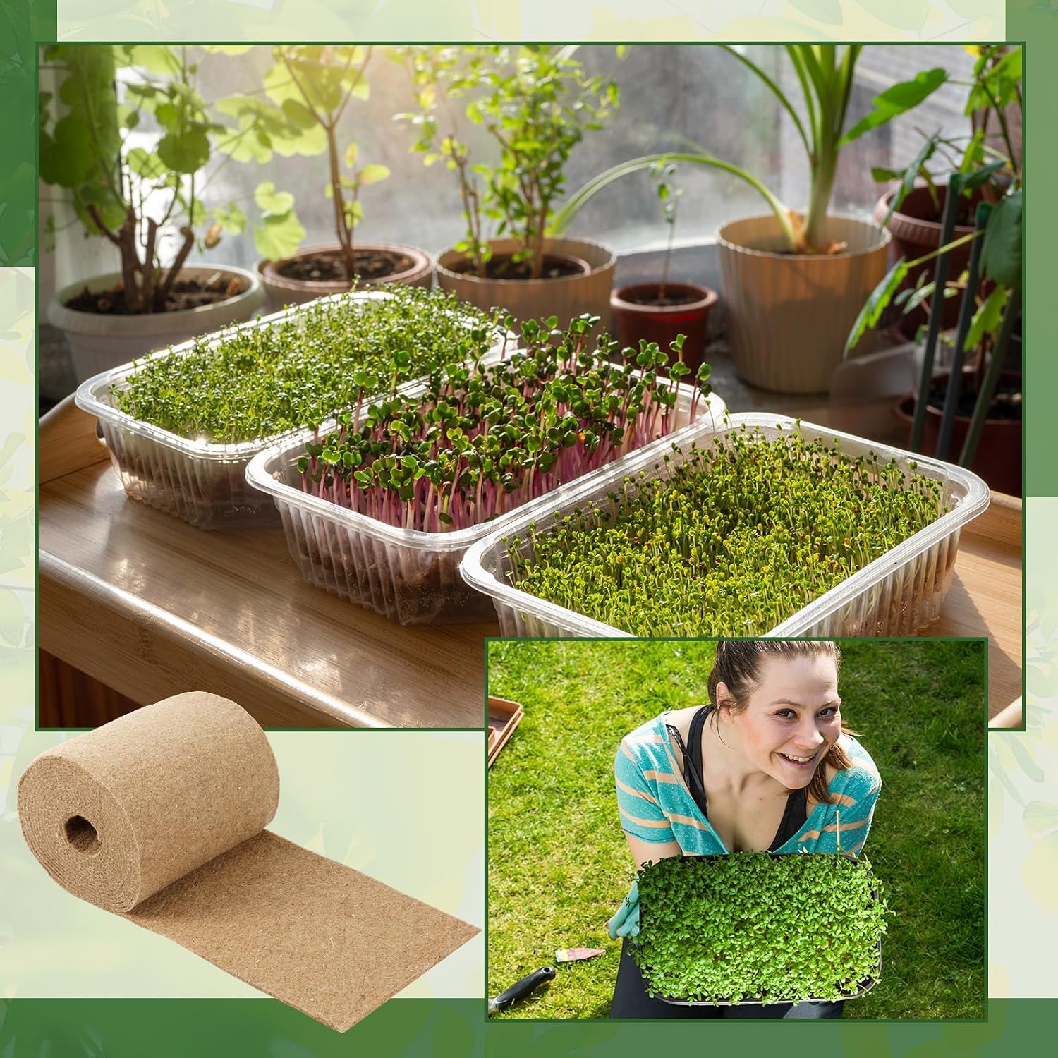 10" x 315" Microgreens Growing Mat Jute Fiber Grow Mats Extra Long Hydroponic Grow Pads for Wheatgrass Sprouts