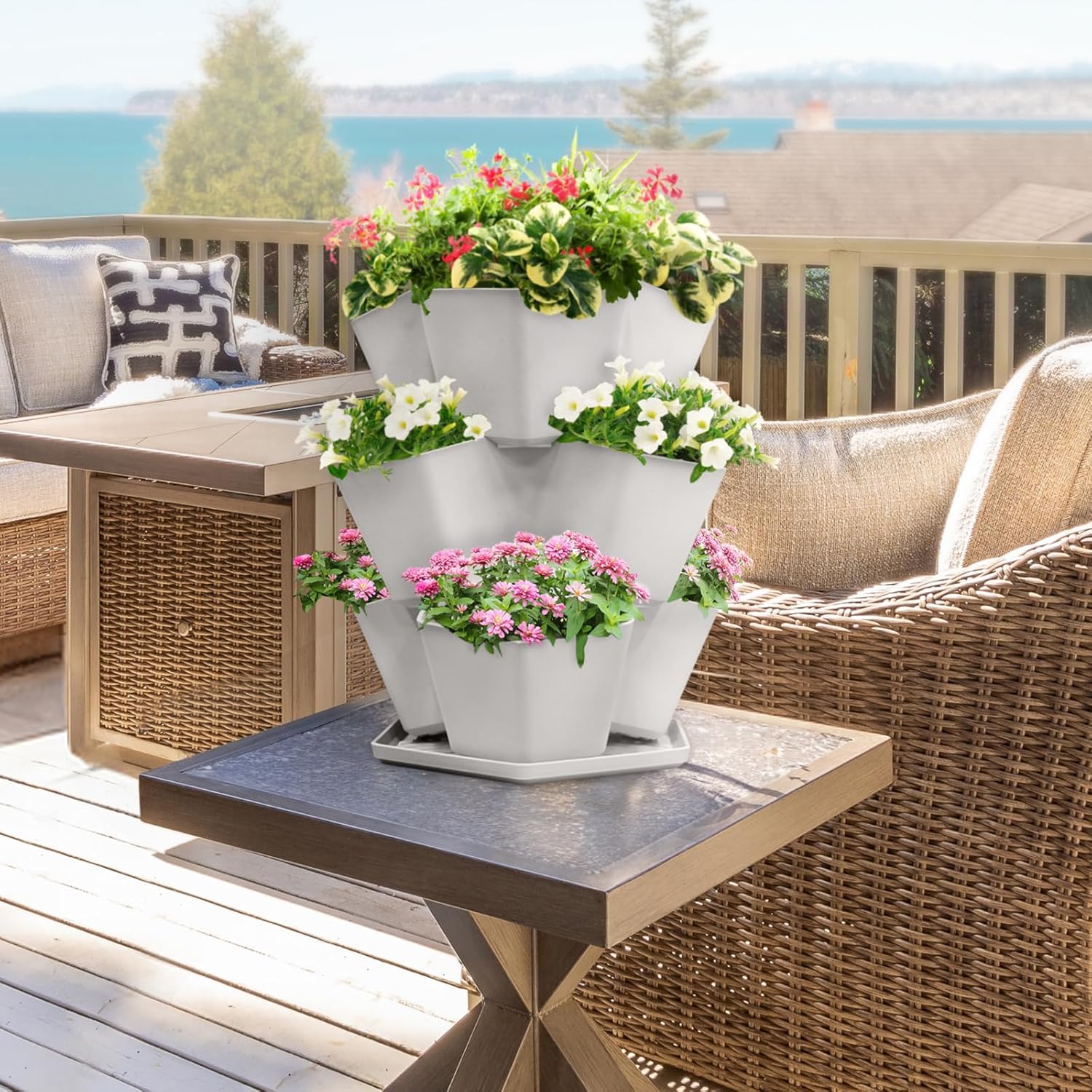 Tierra Verde 3-Tier Stackable Countertop Tabletop Modular Planter in Eggshell White