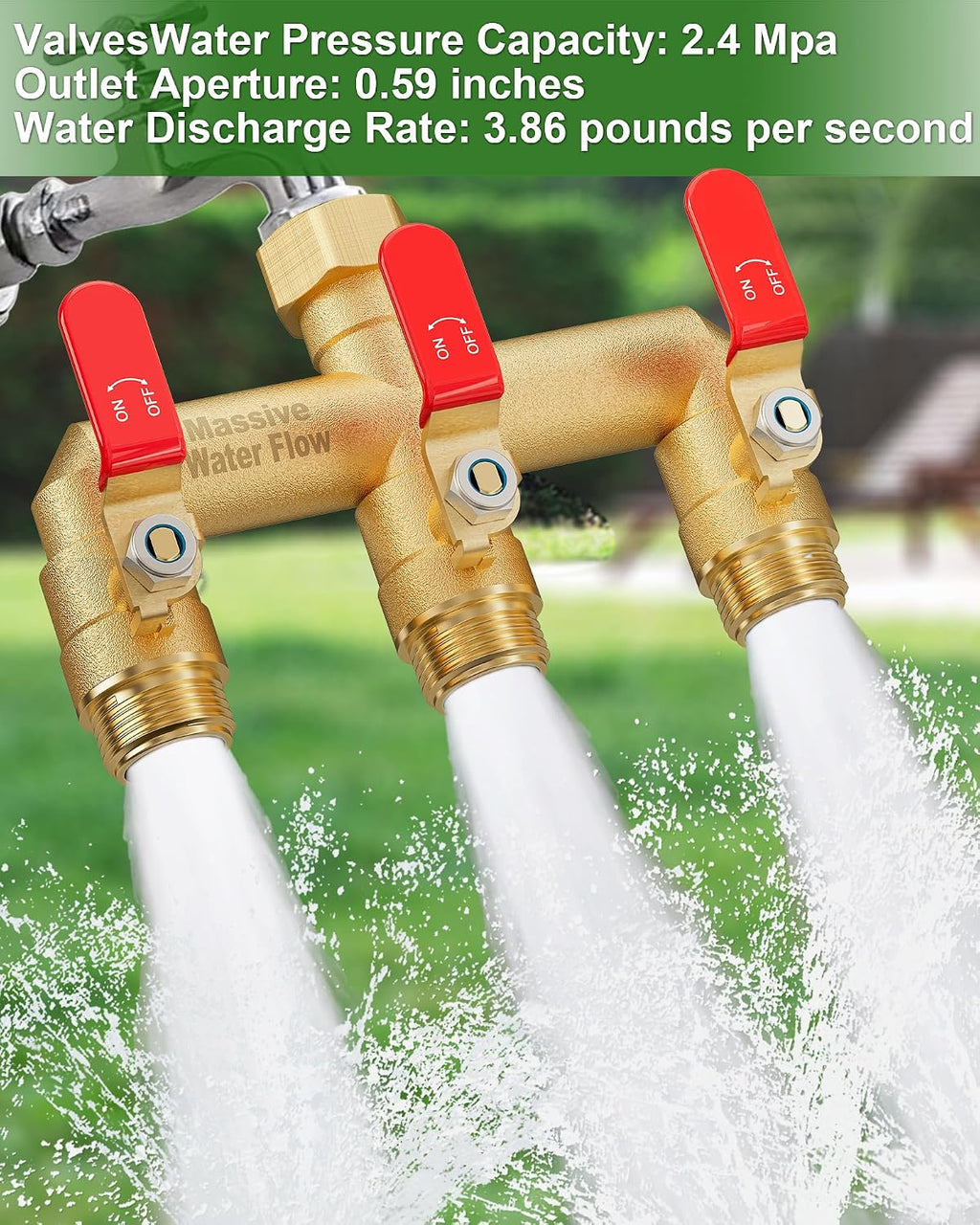 3 Way Hose Splitter, Heavy Duty Full Flow Garden Water Hose Bib Spigot Splitter, Brass Rust and Freeze Resistant