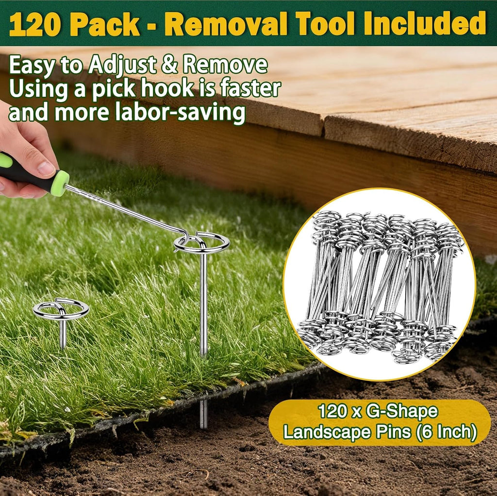 120 PCS Landscape Fabric Staples Stakes, Larger Circle Top Pin 4MM | Heavy Duty Thickened 8 Gauge, 1.5 Inch Circle Top