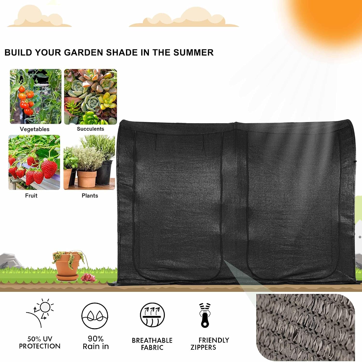 Large Tunnel 8.2'x4' Sunshade Cloth Gardening Net,Easy Set up 6FT Tall Crops Shade Net Cover, UV Resistant Plant 80%