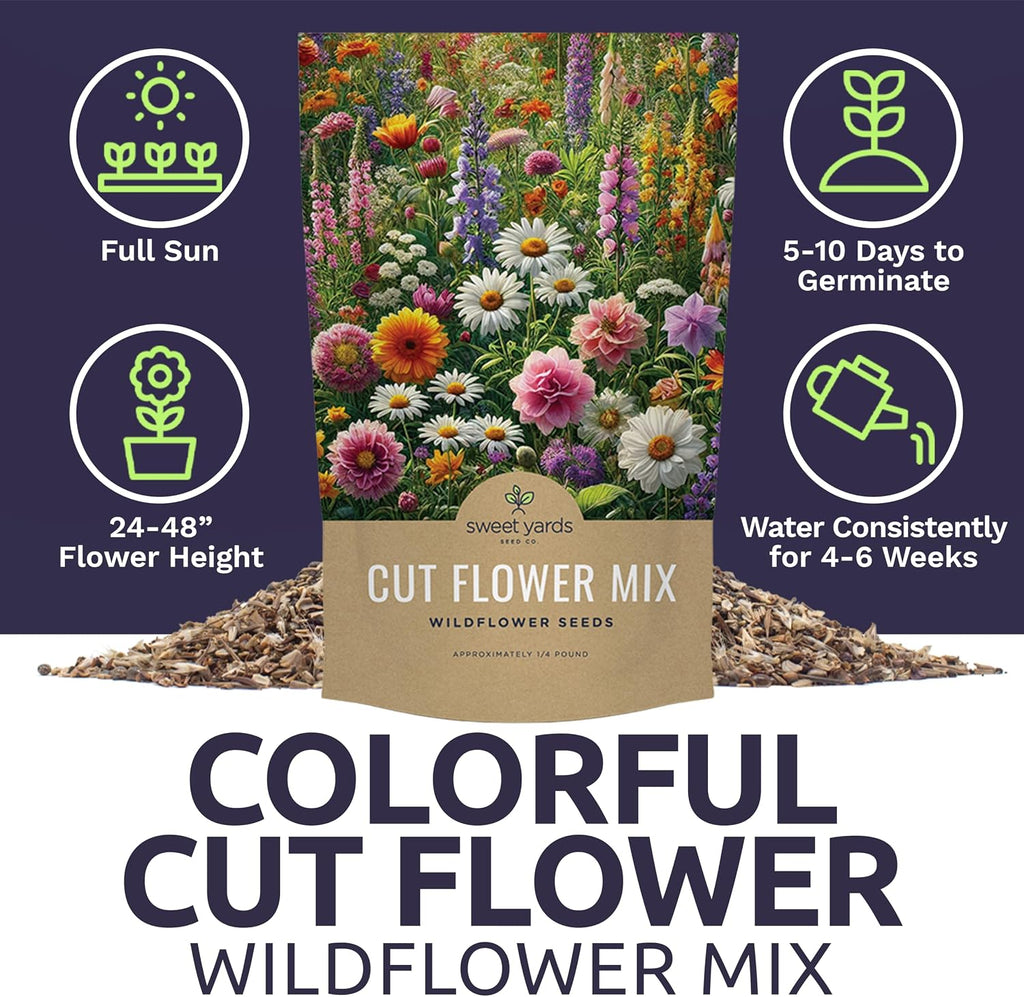 Cut Flower Garden Seeds - Bulk 1/4 Pound Bag - Over 30,000 Fresh Open Pollinated Non-GMO Wildflower Seeds - Long
