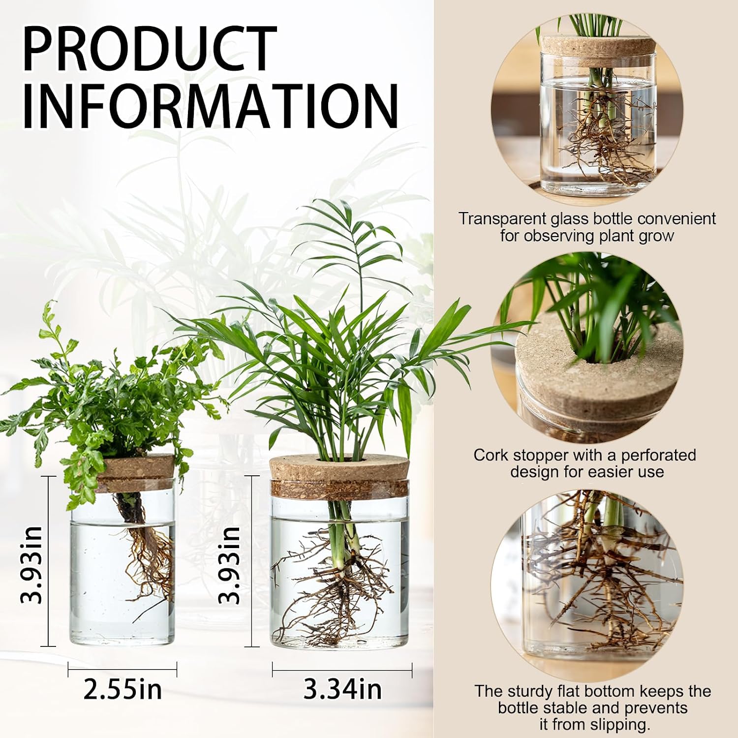 Plant Propagation Stations for Plants, 2 Size Glass Propagation Vases for Propagating Hydroponic Indoor Home Office