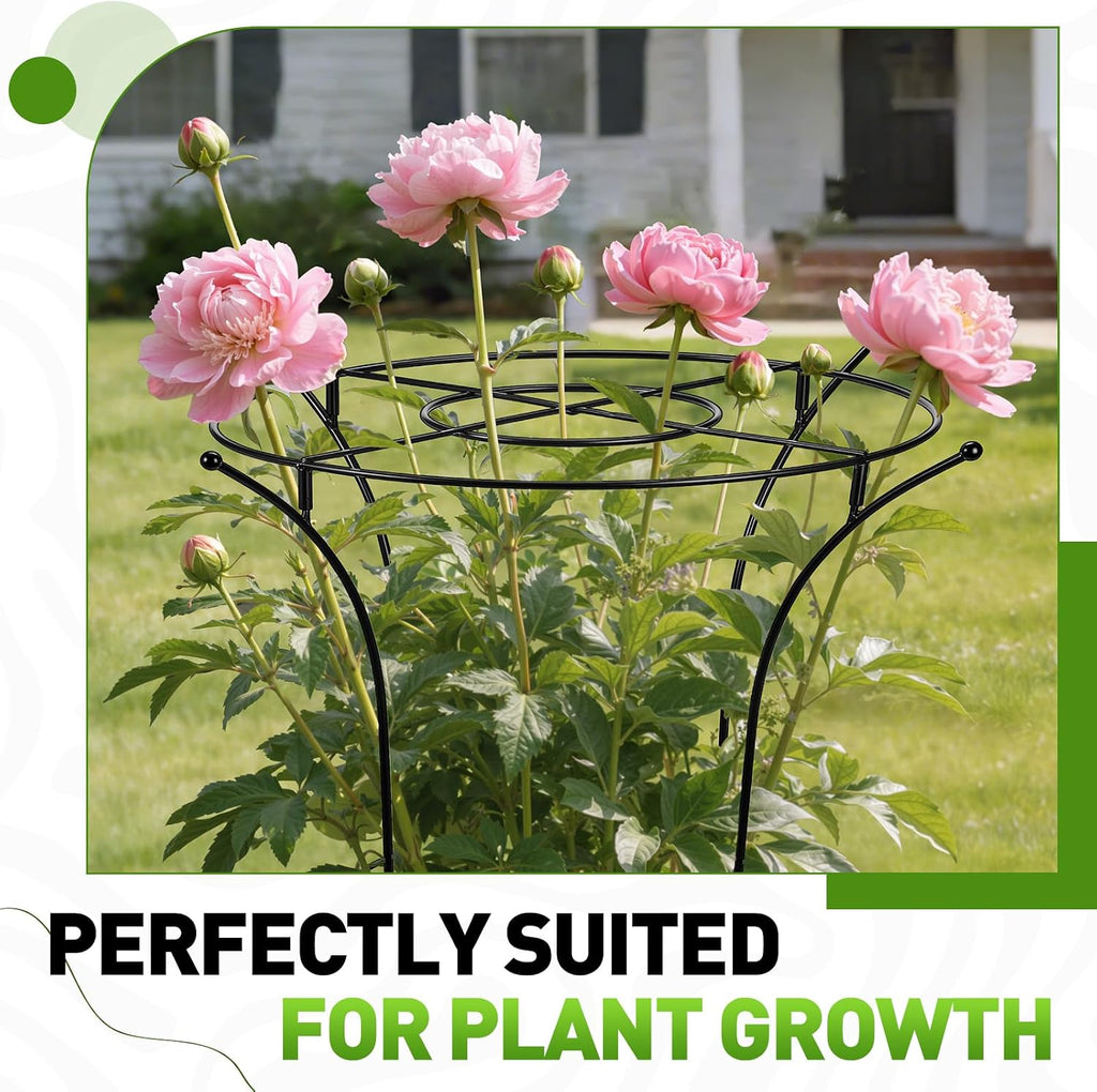 1 Pack Metal Peony Plant Support Cage, 32.2 x 19.2 Inch with Wide Top Ring | Grow-Through Flower Support for Peonies