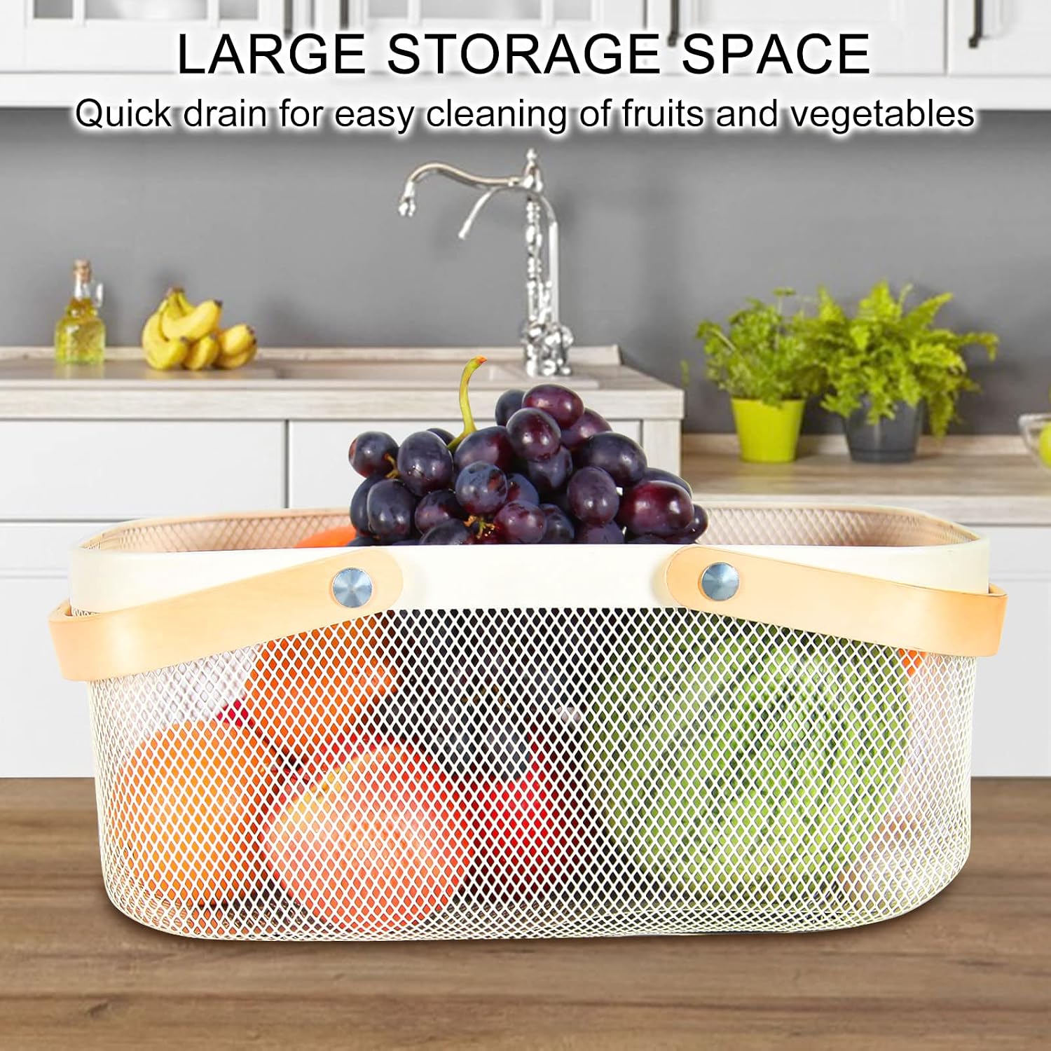 Garden Harvest Basket,Delicate Harvest Basket for Garden Vegetables,Practical Metal Mesh Wire Basket with Handle