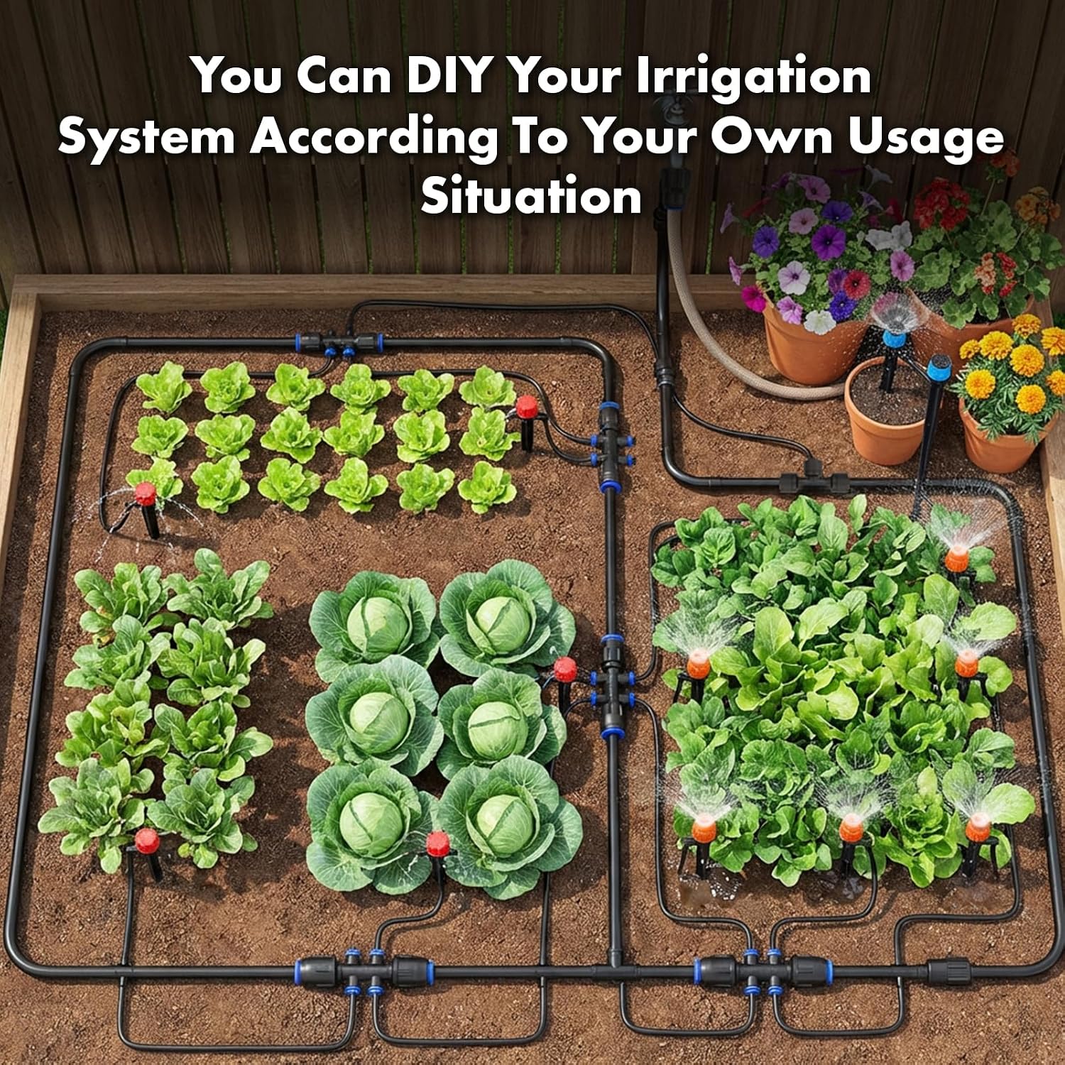 Drip Irrigation System 230FT Quick-Connect Drip Irrigation Kit with 1/4 inch 1/2 inch Irrigation Tubing Hose and