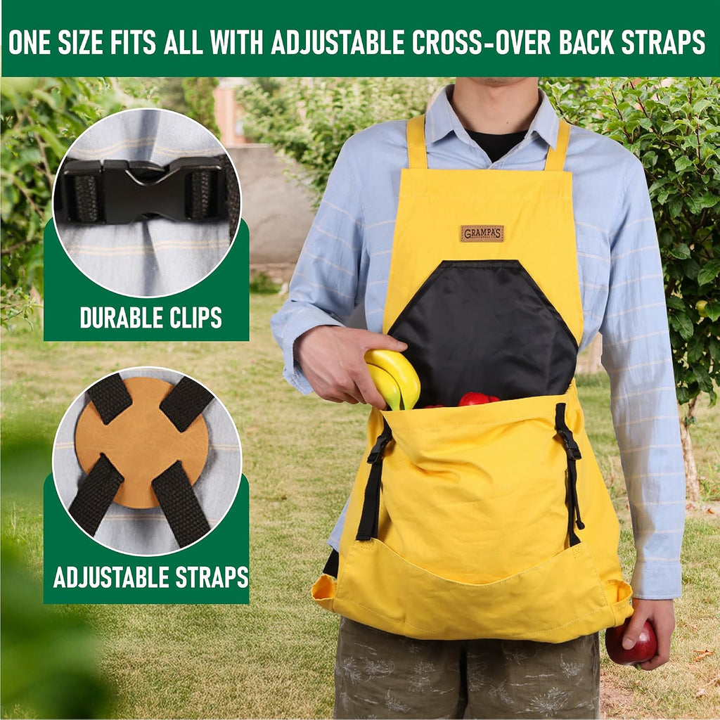 Grampa's Gardening Apron Cross Back Garden Apron with Large Pockets | Adjustable Straps • Harvest Apron • Hands-Free