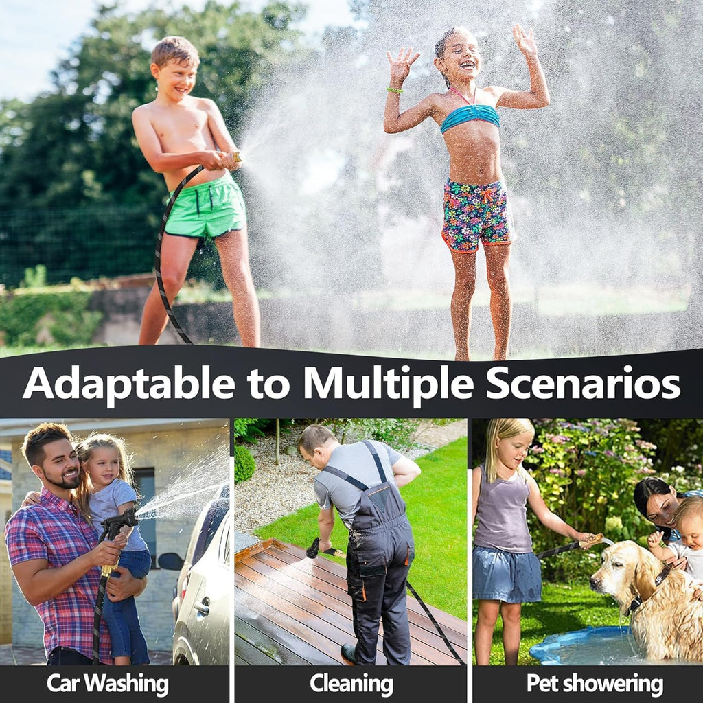 100 FT Non-Expandable Garden Hose, Lightweight Hose with 10 Function Spray Nozzle, Kink-Free Flexible Water Hose