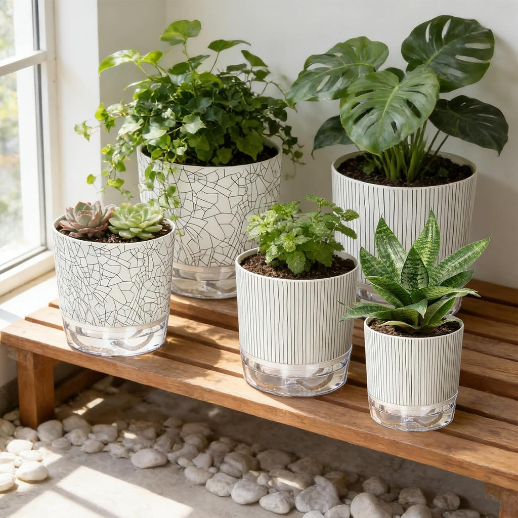 6 Pack Self Watering Pots for Indoor Plants, 4/5.5/6.3 Inch Plant Pots | Self Watering Planters with Drainage Hole