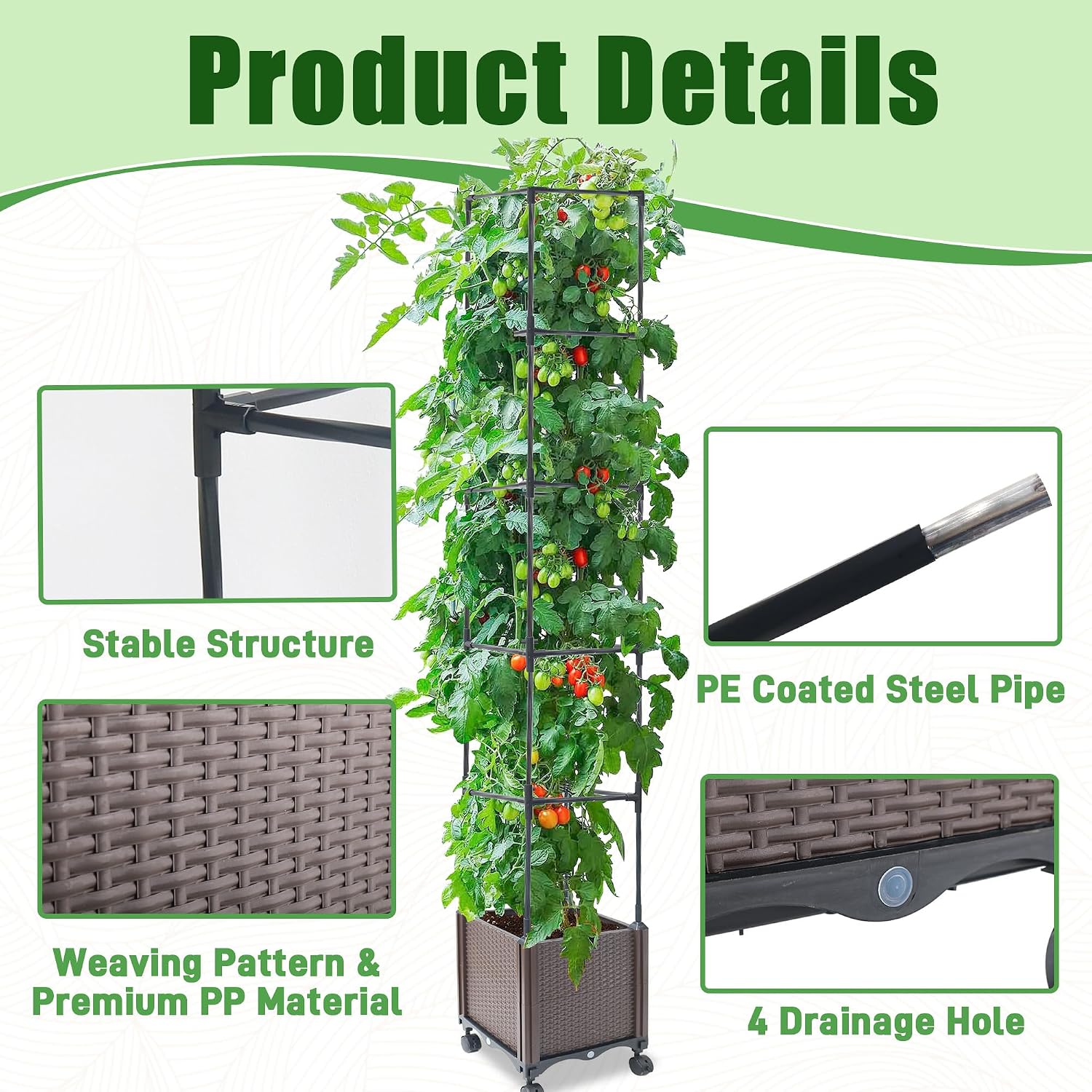 Quibbay Raised Garden Bed Planter Box with Trellis, 74" Self-Watering Tomato Planters for Climbing Plants Vine Flowers
