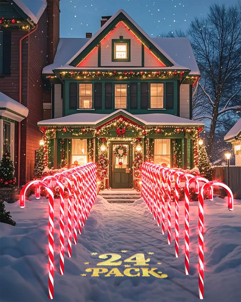 COOLWUFAN 24 Pack 22'' Candy Cane Pathway Lights, Outdoor Christmas Decor