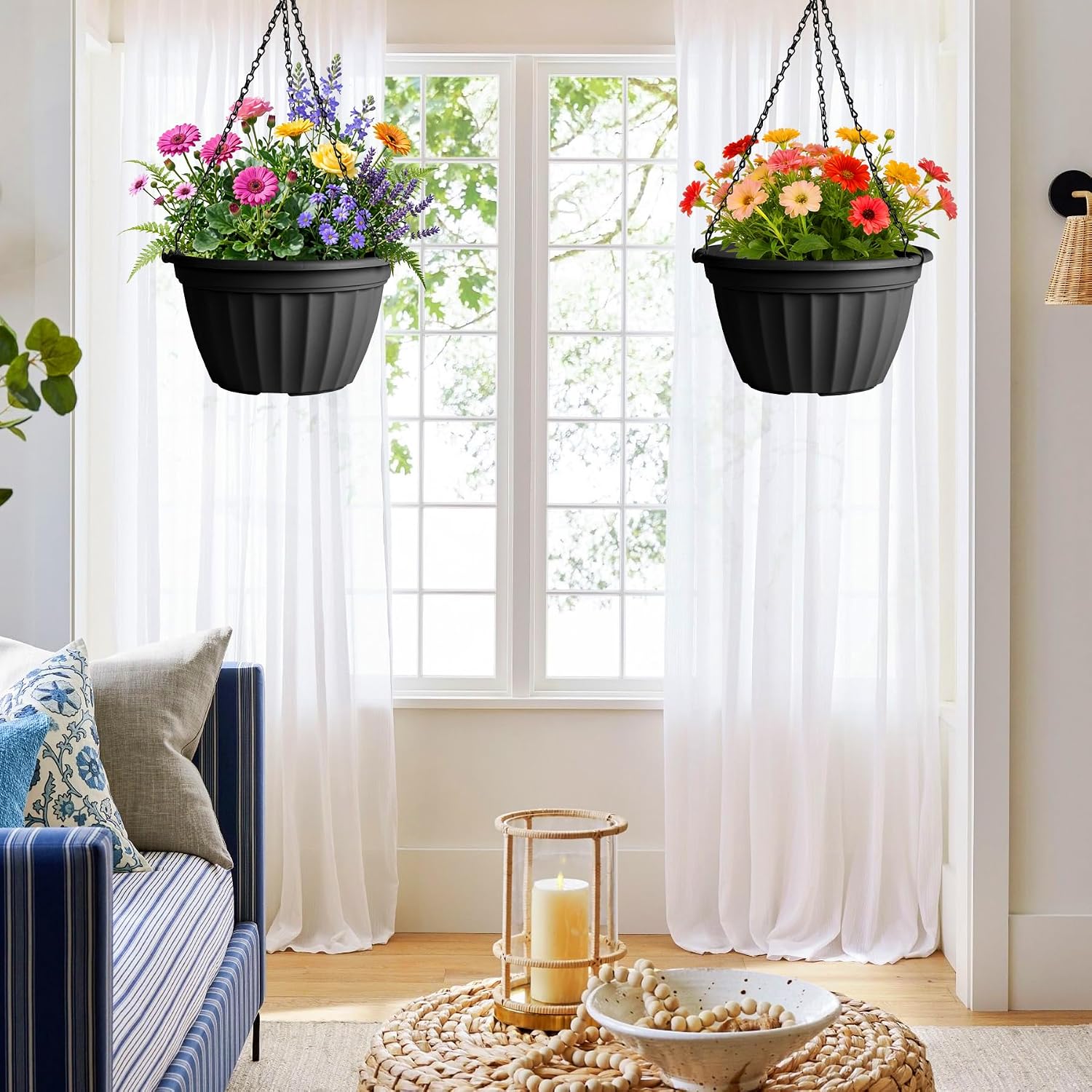 FGstyle 6 Pack 8 Inch Hanging Planters,Hanging Baskets for Plants Outdoor | Self Watering Plastic Hanging Flower Pots
