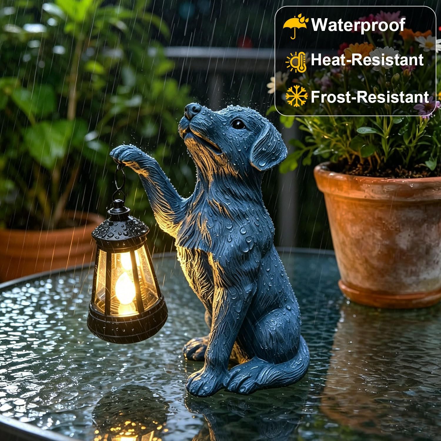 YODY Garden Statues Outdoor Garden Decor: Dog Statue with Solar Lantern for Yard Art Lawn Ornaments Porch Patio Balcony