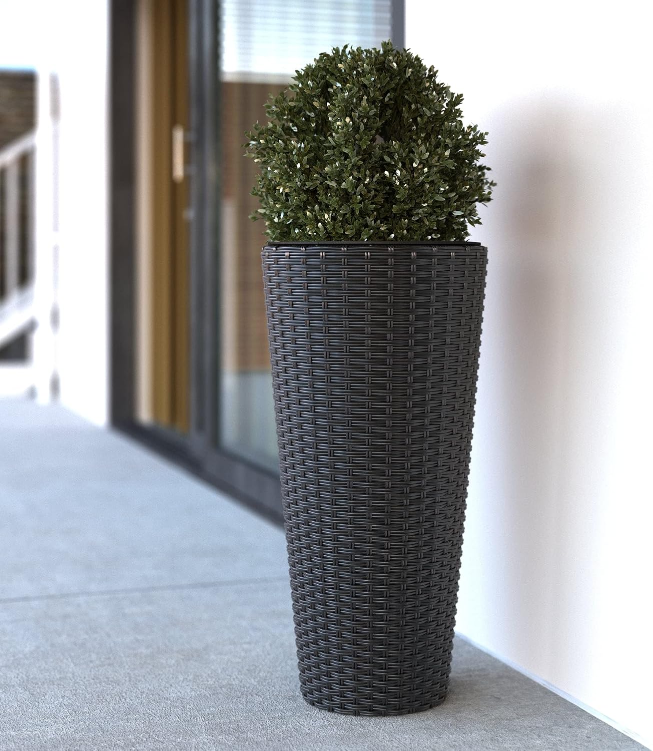 Noah Round Wicker Planter Tall Planter Decor Box for Adaptable Outdoor Furnishings All Weather Versatile Perfect Patio