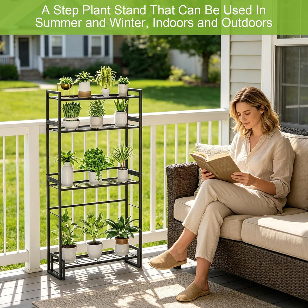 VyGrow Plant Stand, 4 Tier Stackable Tiered Plant Stand, Scalable Heavy Duty Tall Plant Shelf for Indoor Outdoor