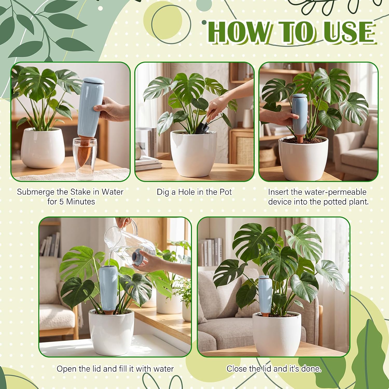 LemonRoad 4 Pack Terracotta Watering Spikes Plant Self Watering Globes Devices Large 17.5 oz Potted Plant Waterer
