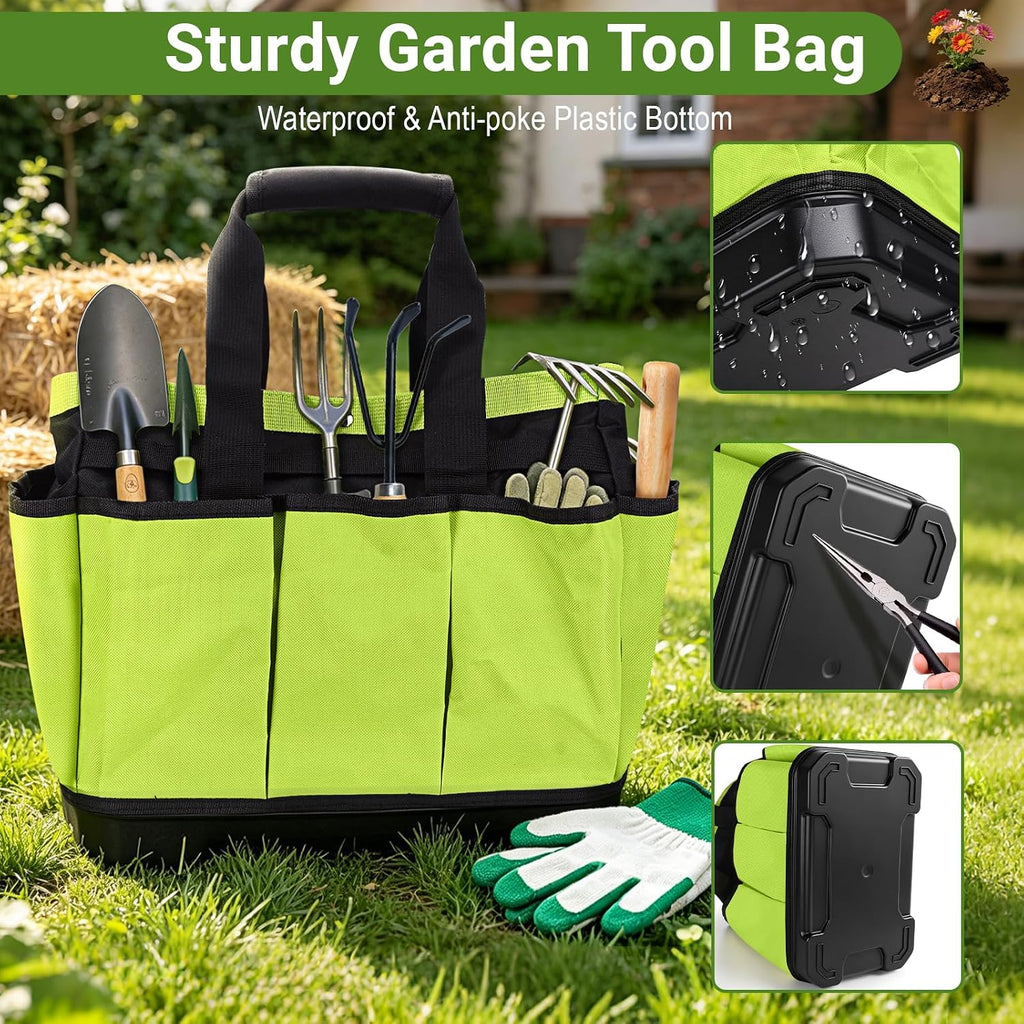 Garden Tool Bag with Waterproof Plastic Base, Heavy-Duty Oxford Garden Tote | Garden Tote Caddy Featuring 8 Pockets