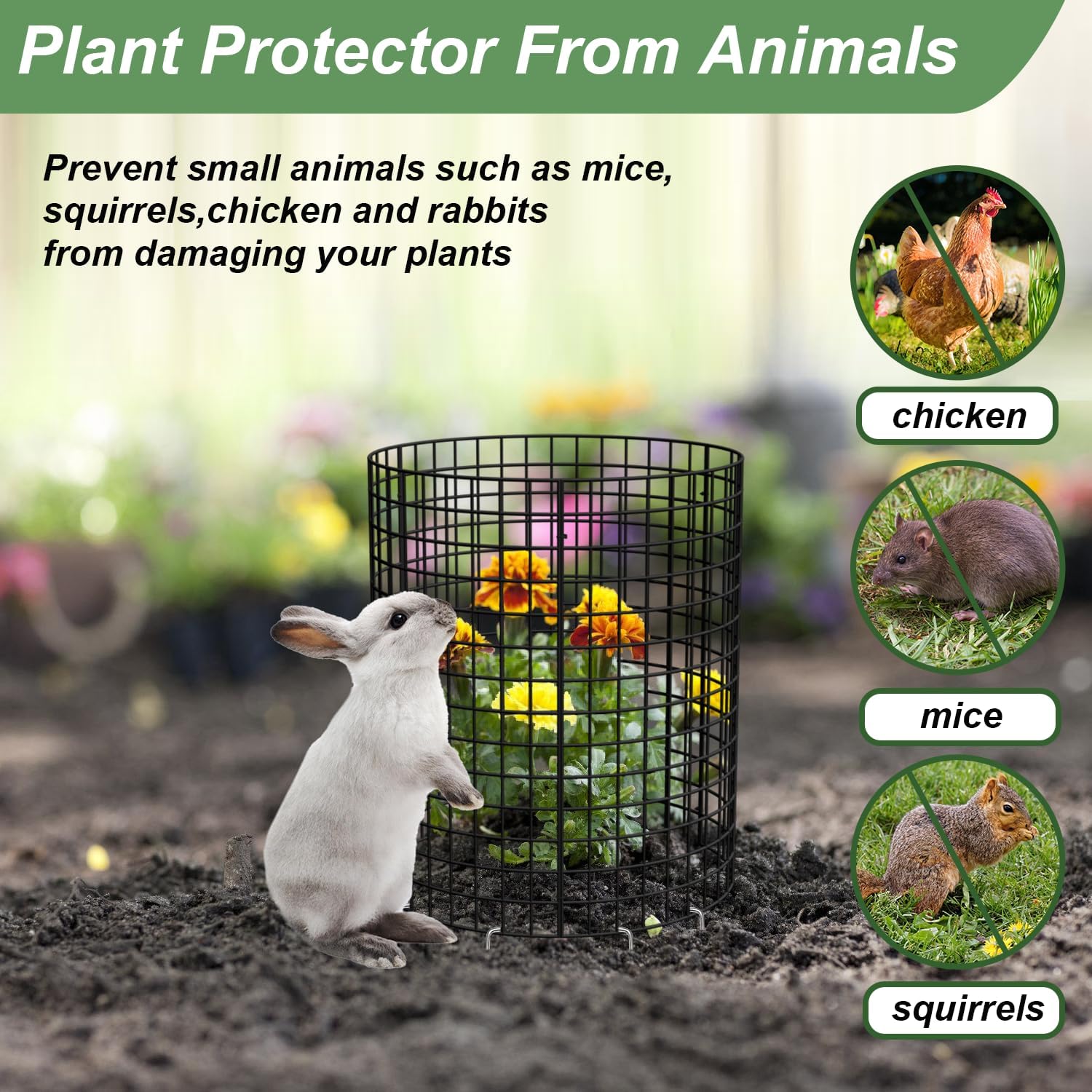 10 Pack Plant Protector from Animals, 13.5" Dia x 14" H Wire Plant Protectors, 30pcs Pre-Bent Metal Mesh to Keep