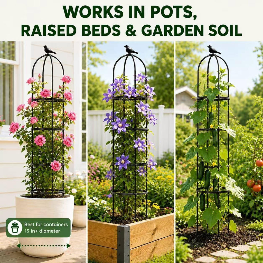 OTOSUNNY 2 Pack 6 ft Garden Obelisk Trellis for Climbing Plants Outdoor | 6 ft Tall Metal Garden Trellis for Roses