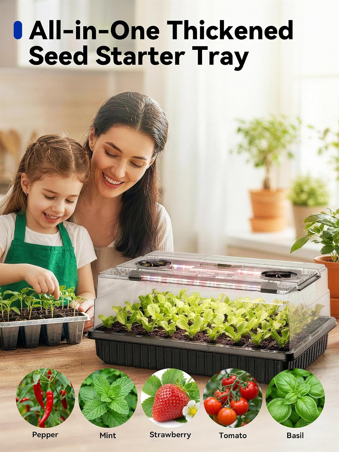 Seed Starter Tray with Grow Lights, 54-Cell Plant Germination | 4.3" Humidity Dome, Indoor Seedling Starter Tray with