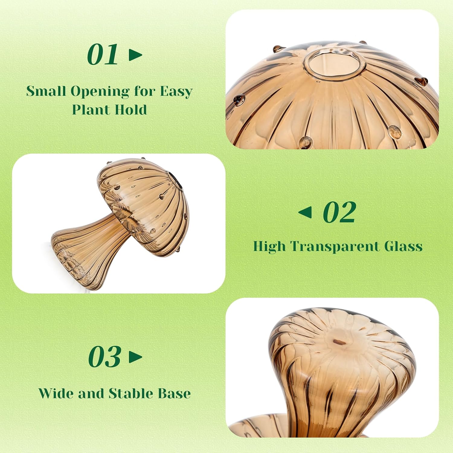 Hewory Plant Propagation Station: 5PCS Amber Glass Mushroom Vase for Flower | Propagation Vases, Mushroom Decor, Gifts