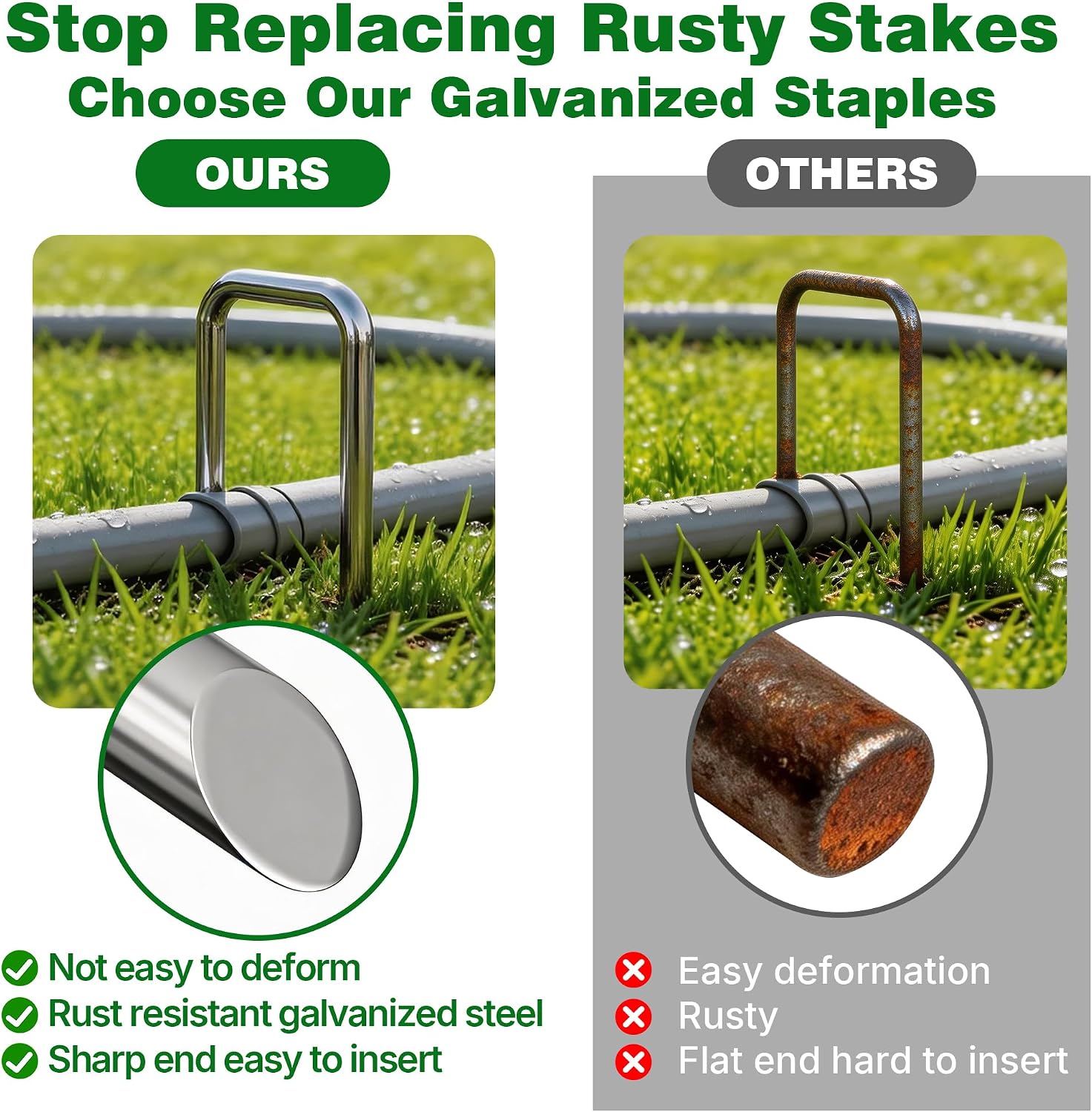 AMAGABELI 6 Inch 500 Pack Galvanized Landscape Staples 11 Gauge Anti-Rust Heavy Duty Garden Stakes Plant Cover Spikes
