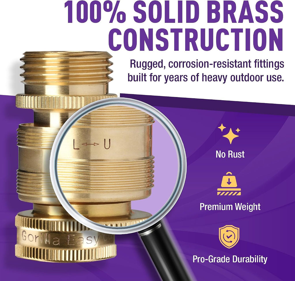 Locking Garden Hose Quick Connect Fittings. 3/4 Inch GHT Solid Brass Leak Proof to 200 PSI Heavy Duty