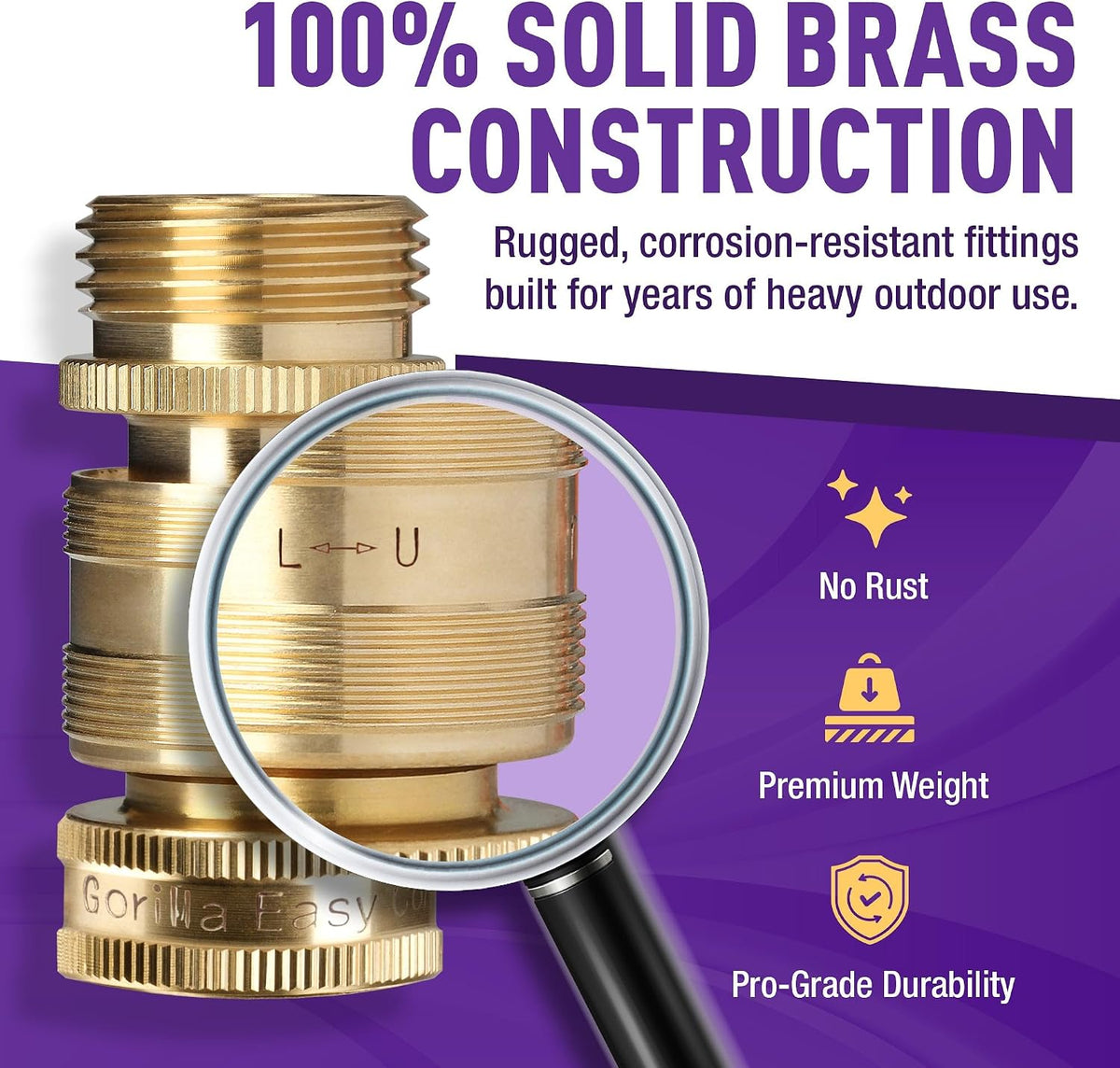 Locking Garden Hose Quick Connect Fittings. 3/4 Inch GHT Solid Brass Leak Proof to 200 PSI Heavy Duty
