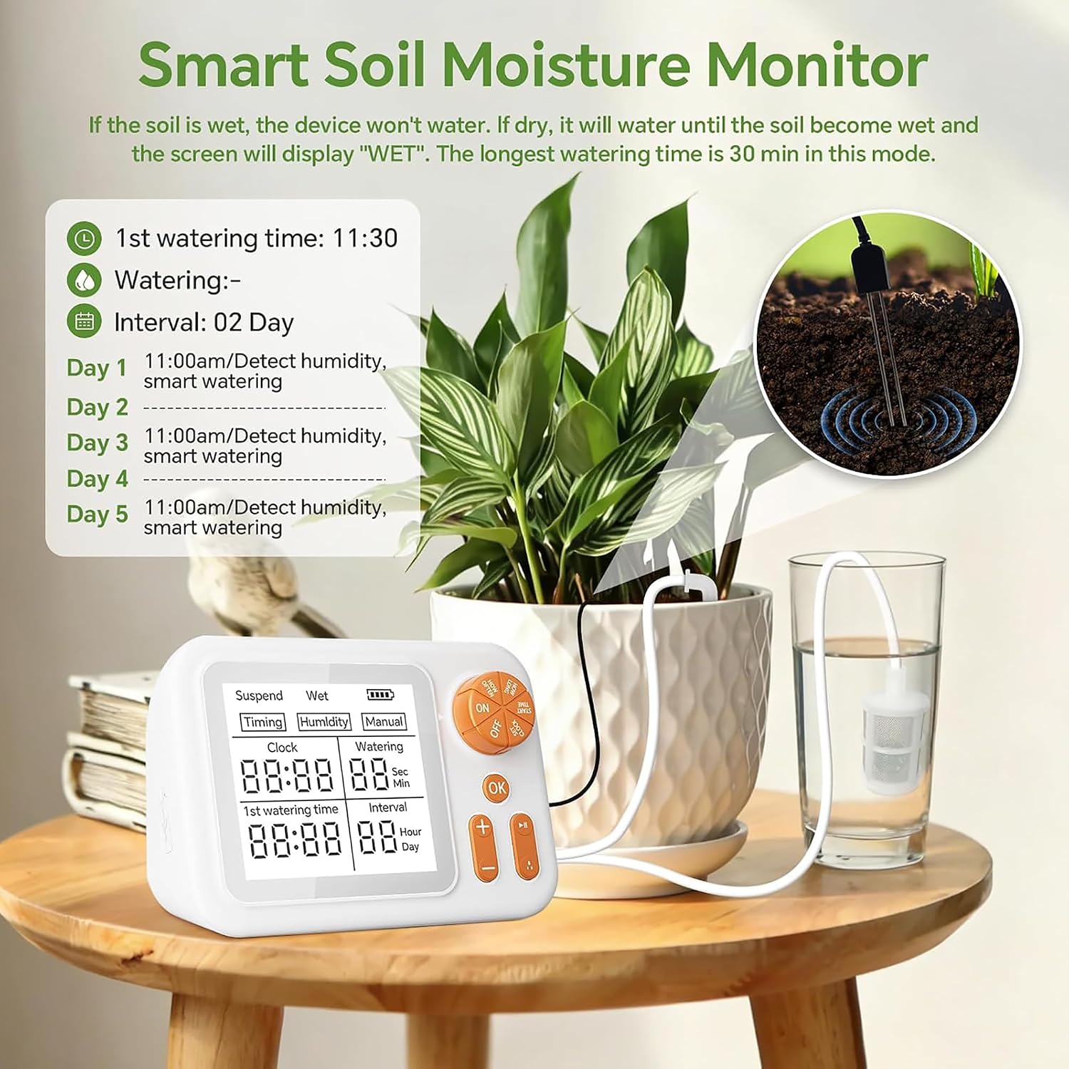 Automatic Plant Watering System for Indoor Plants, Smart Drip Irrigation Kit with Humidity Sensor,Cycle & Soak
