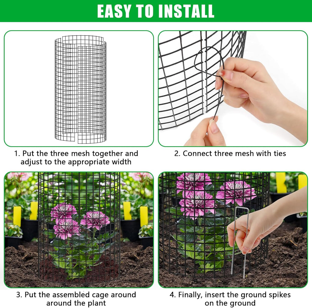 5 Pack Plant Protectors from Animals, 24x12" Plant Cages for Outdoor Plants | Wire Plant Protector, Thick Metal