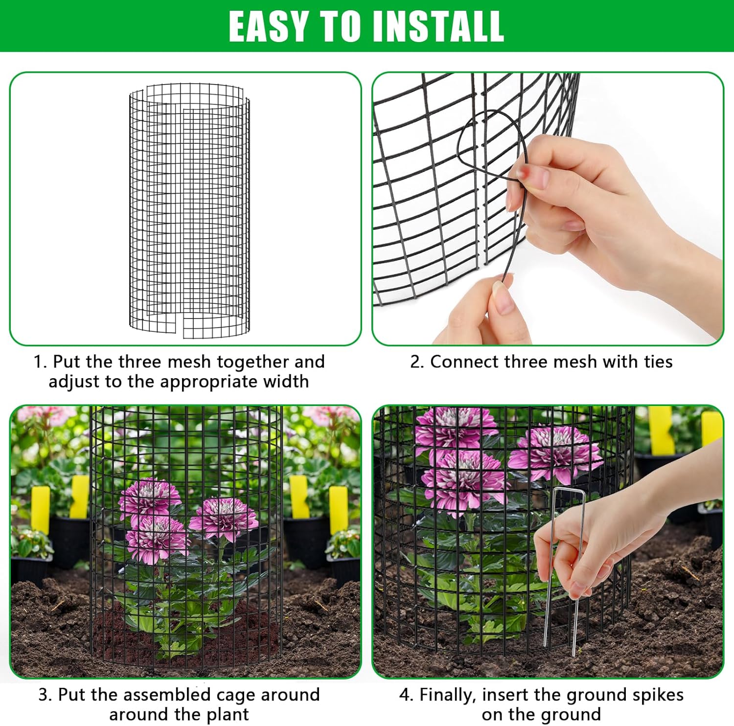 5 Pack Plant Protectors from Animals, 24x12" Plant Cages for Outdoor Plants | Wire Plant Protector, Thick Metal