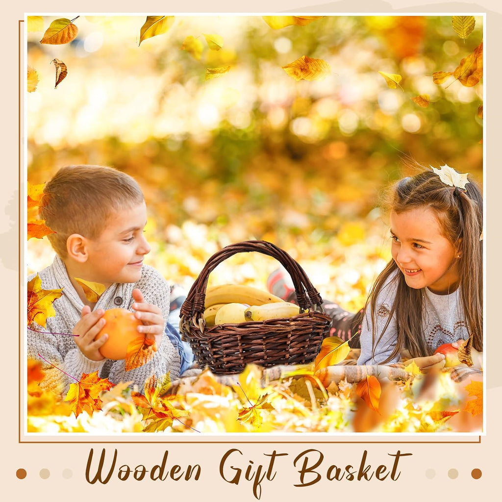 Sintuff 6 Pcs Wicker Picnic Baskets with Handles, Willow Woven,Dark Brown | Woven Harvest Empty Basket Bulk, Storage