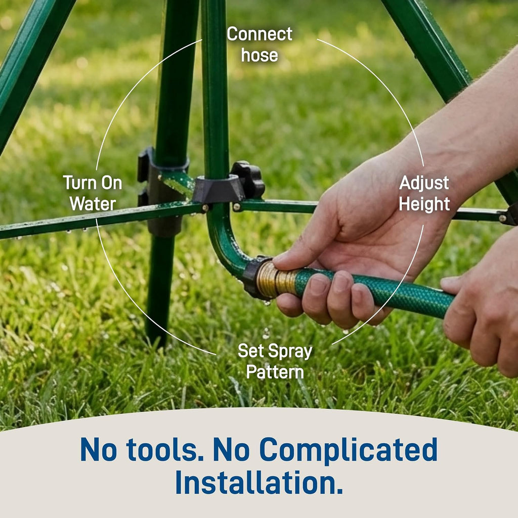 Orbit 1/2 Inch Brass Impact Sprinkler - Adjustable Metal Tripod - Long Range Lawn Watering System - 360 Degree Rotating