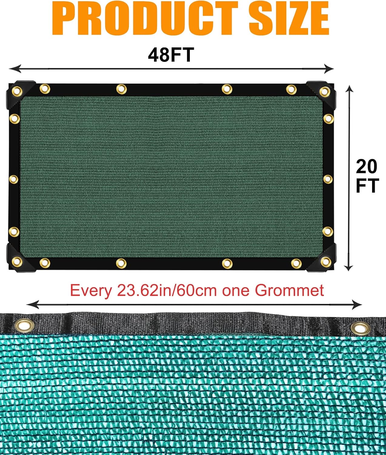 40% Green Shade Cloth, 20ft x 48ft Sun Shade Netting with Grommets | UV Protected Waterproof Garden Plant Cover for