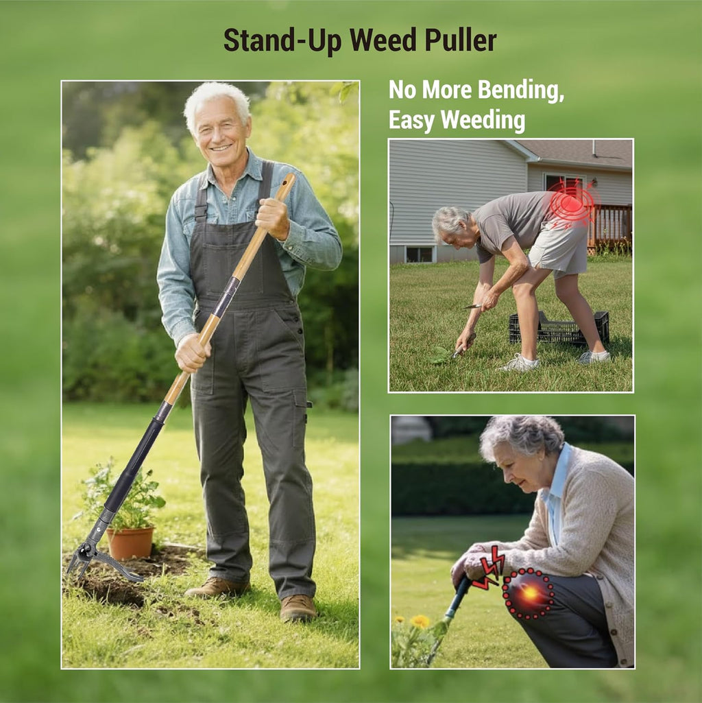 Stand Up Weed Puller with Kick-Out Weed Ejector, No-Bending Long Handle Manual Weed Remover for Lawn & Garden, Foot