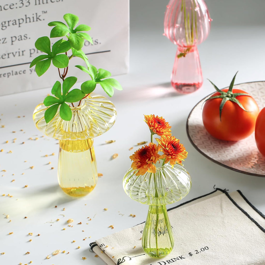 Plant Propagation Station, Set of 6 Colored Glass Mushroom Vase | Handmade Colored Propagation Stations, Small Plant