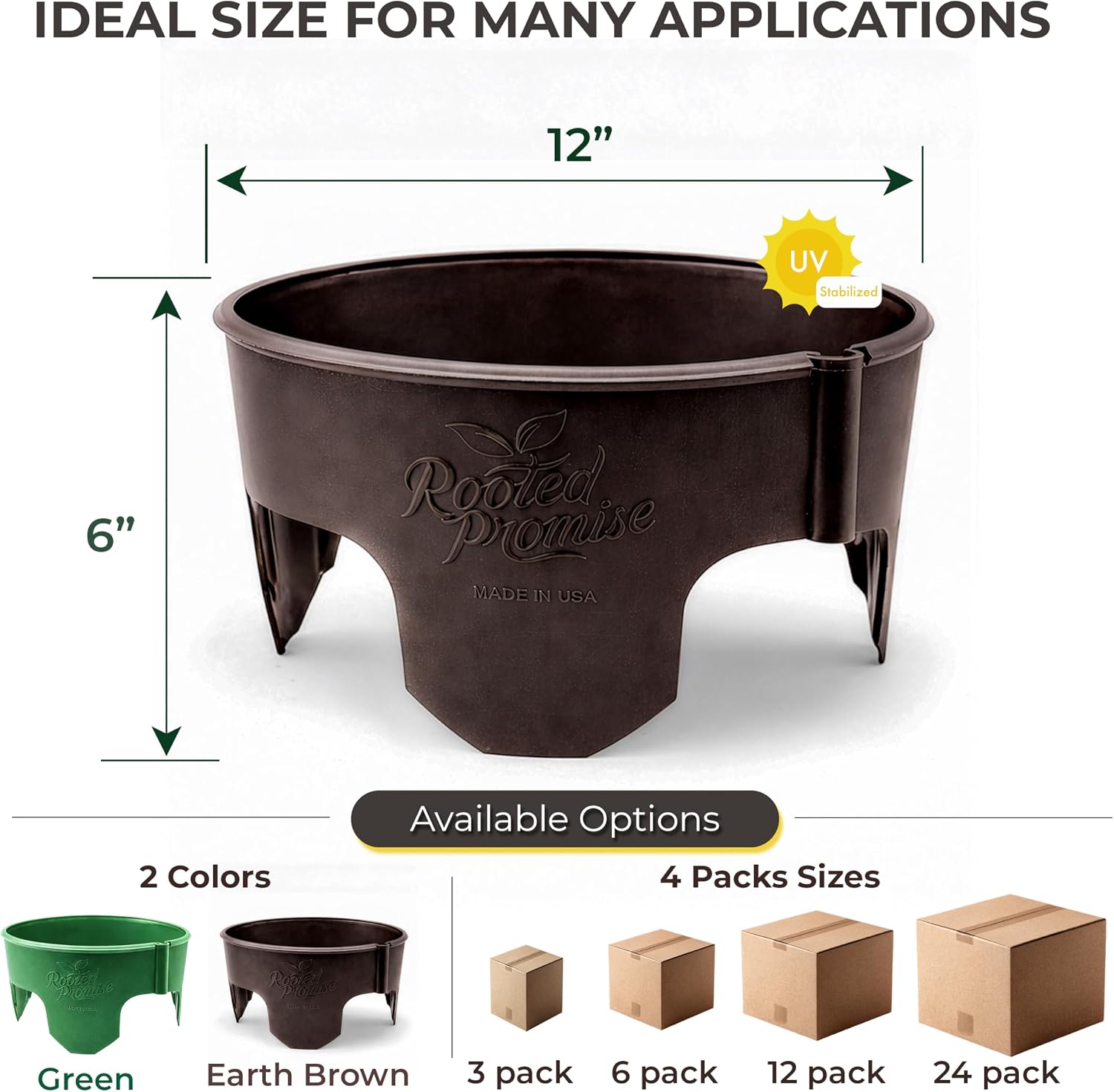 12 Inch Wrap-Around Adjustable Planting Grow Rings | 3 Pack | Brown | Install Around Existing Plants | Square Foot