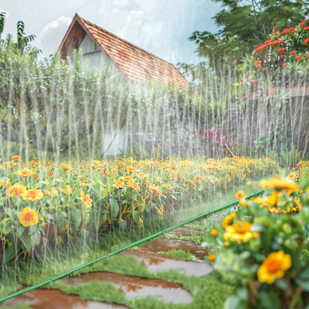 50ft Sprinkler Soaker Hose | Kink-free, Save Water, Flexible, Heavy Duty Three Tube Flat Watering Hose for Garden Yard