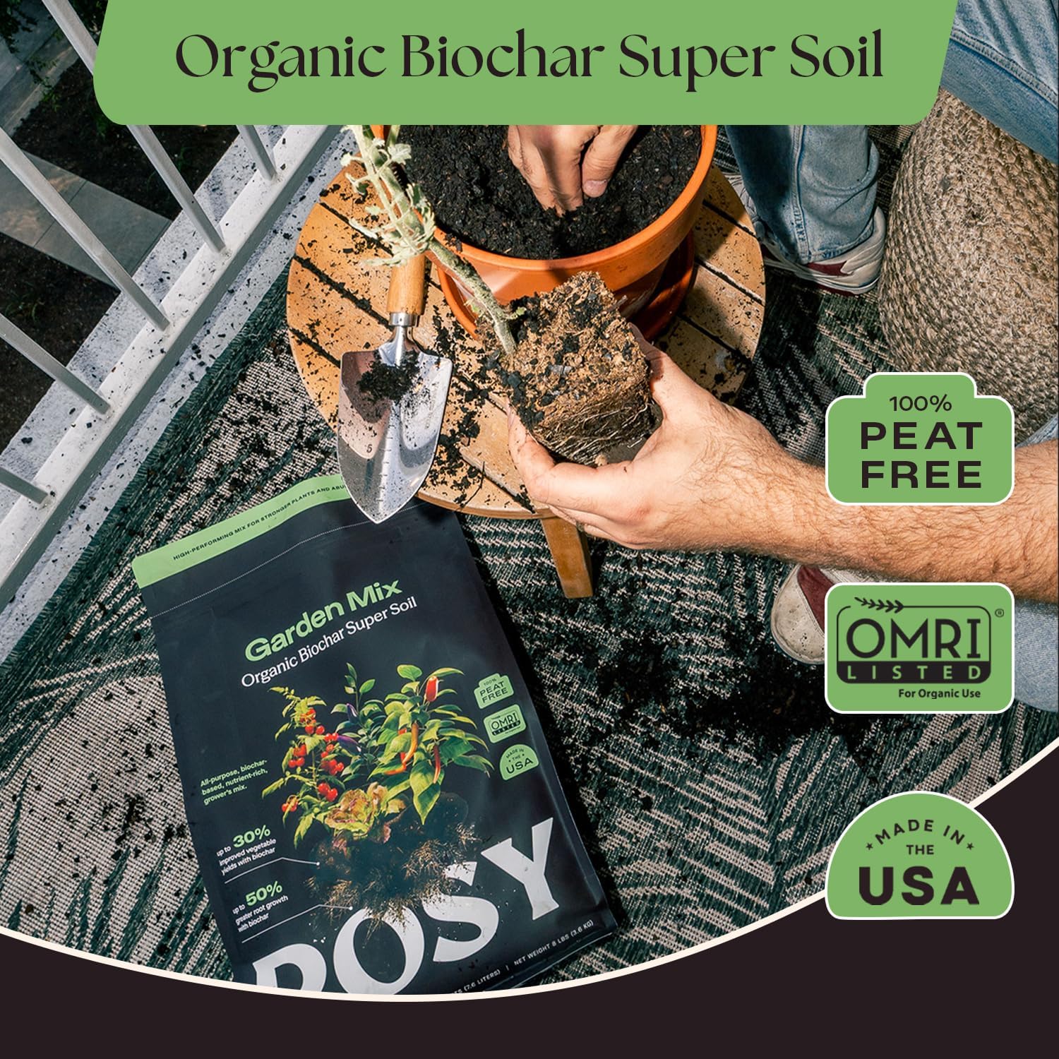 Rosy Soil Garden Mix Biochar Potting Soil for Outdoor Plants, 8 Quart | Organic Garden Soil with Worm Castings for