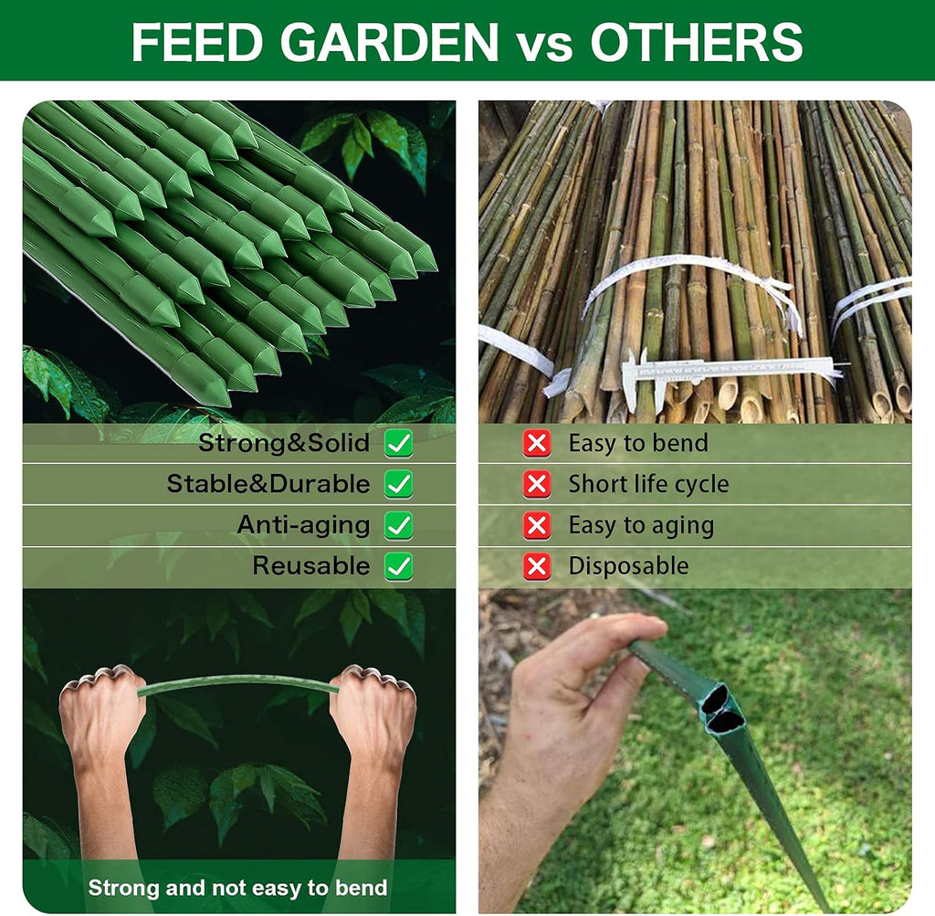 Garden Stakes 36 Inch 3ft 25 Pack, Sturdy Plant Metal Sticks Support, Plastic Coated Plant Stakes, Tomato Stakes