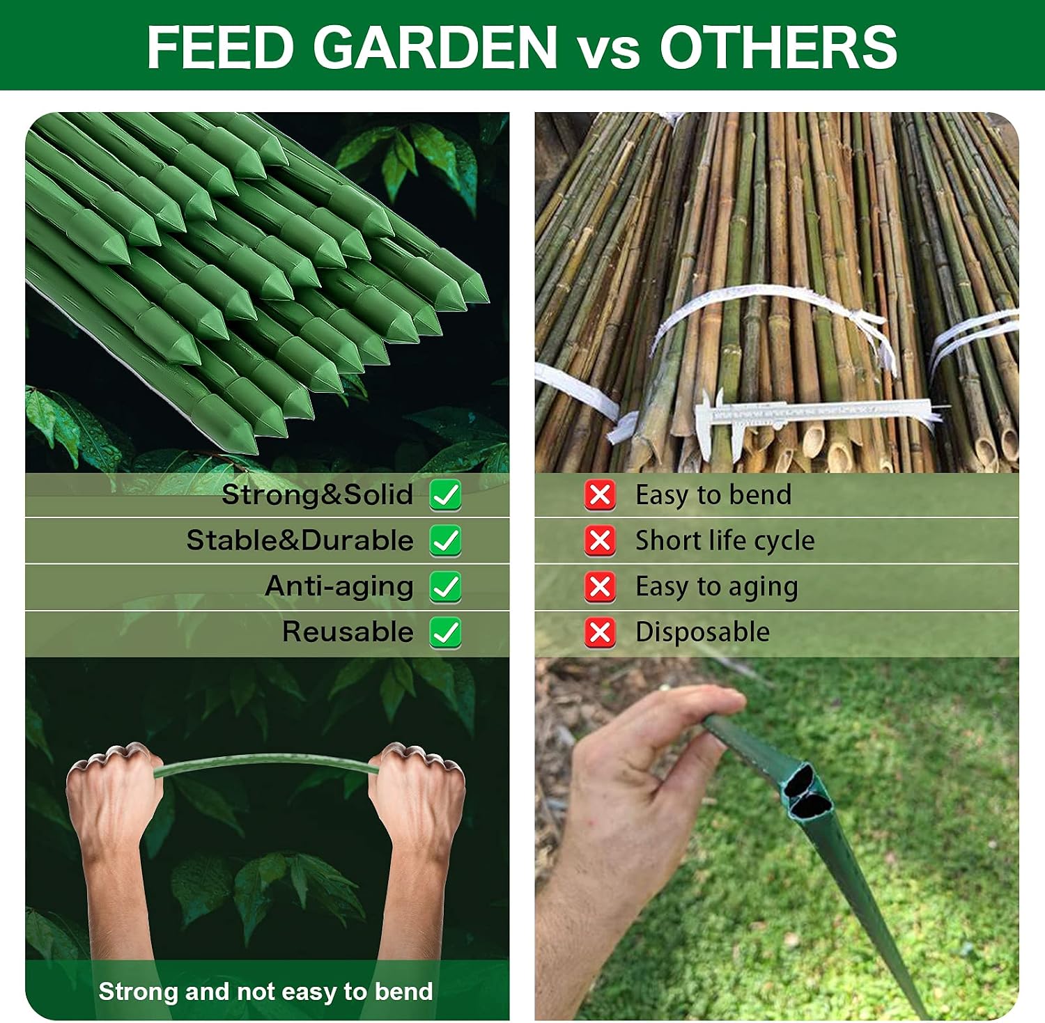 Garden Stakes 36 Inch 3ft 25 Pack, Sturdy Plant Metal Sticks Support, Plastic Coated Plant Stakes, Tomato Stakes