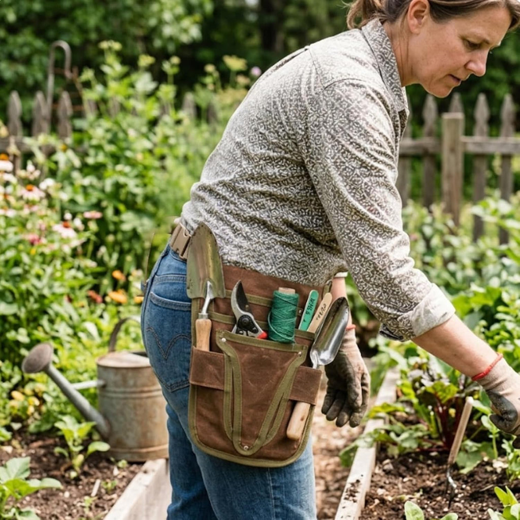 Gardening Tool Pouch for Waist, Hands-Free Canvas Tool Belt with 6 Pockets – Adjustable Waist Apron for Gradenging