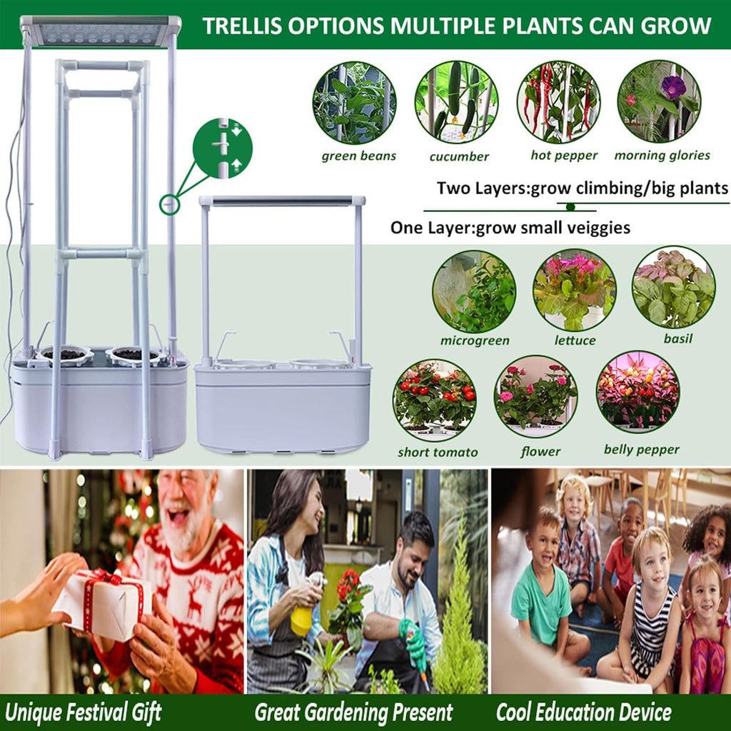 Tall Hydroponics Growing System kit with Height Adjustable Light & Trellis | Hydroponic Indoor Gardening System Tower