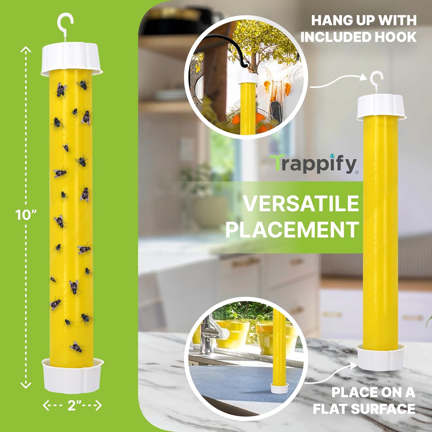Trappify Hanging Fly Trap & Fruit Fly Traps for Indoors, Yellow, 8 Pack | Recycled Paper Stick with Ultra-Tacky