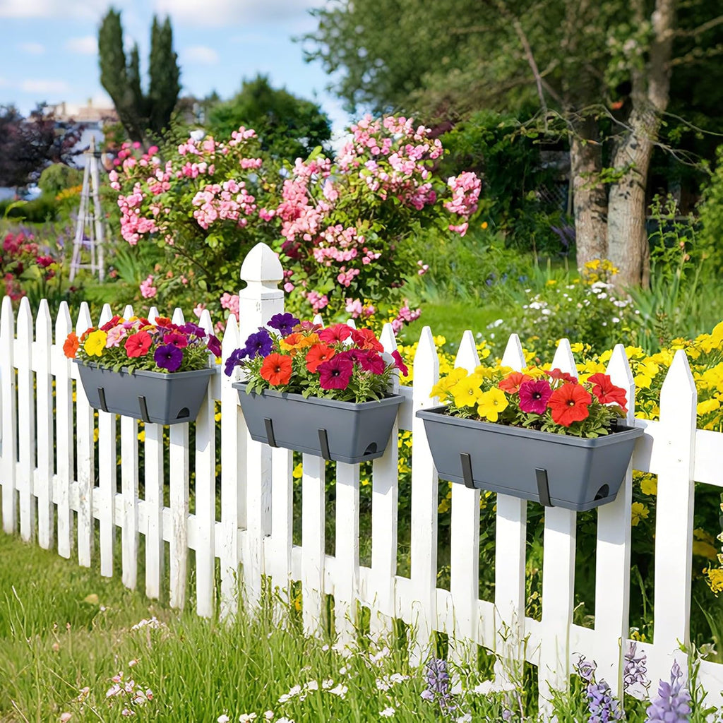 OYEAL Deck Railing Planter Boxes 4 Pack Hanging Window Flower Boxes Outdoor | Railing Planter with Adjustable Brackets